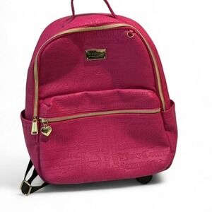 Juicy Couture BackpackY2K Hot Pink  Logo Embossed Gold Heart Zip Excellent